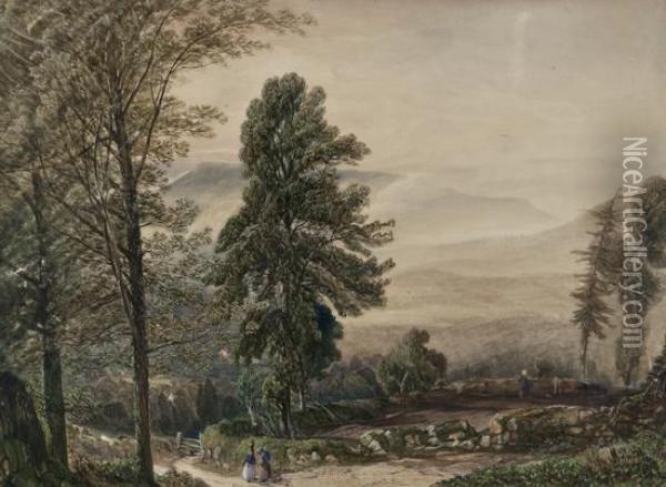 Figures In A Landscape 
Watercolour Oil Painting - William James Callcott