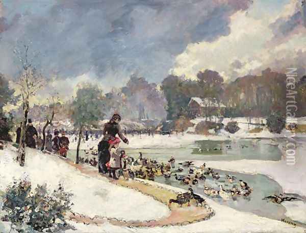 Ducks in the Bois de Boulogne Oil Painting - Emile Antoine Guillier