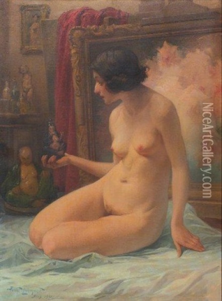 Jeune Femme Nue A La Poupee, Portrait Presume De Louise-josephine Malbrancke Oil Painting - Henri Privat-Livemont