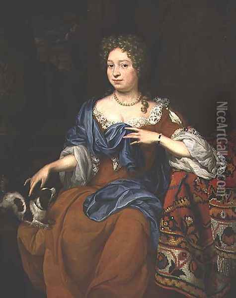 Portrait of a lady in a red dress, 1691 Oil Painting - Thomas van der Wilt