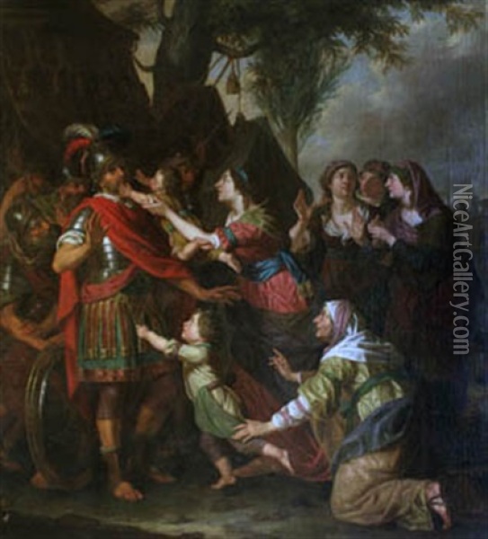 Volumnia Con Sus Hijos Ante Coriolanus Oil Painting - Erasmus Quellinus II