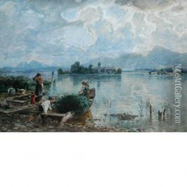 View Of The Chiemsee, Bavaria Oil Painting - Josef Wopfner