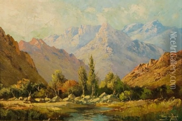 A Landscape With A Mountain Stream Oil Painting - Tinus de Jongh