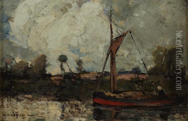 River Landscape With Boat Oil Painting - William Alfred Gibson