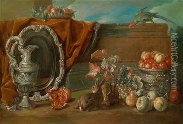 Ein Stilllebenmit Zwei Hasen Oil Painting - Claude Francois Desportes