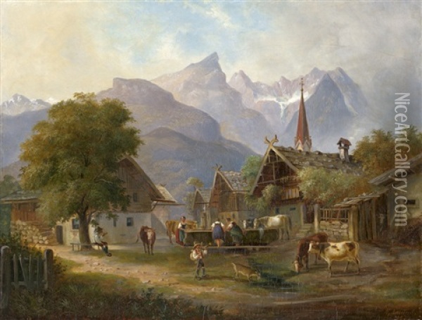 Die Zugspitze Bei Garmisch-partenkirchen Oil Painting - Ernst August Leuteritz