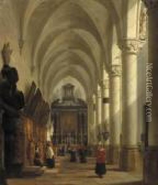 A Priest Celebrating Mass In The St. Paul Cathedral, Antwerp Oil Painting - Heinrich Hansen