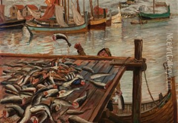 Fersk Fisk Oil Painting - Christian Krohg