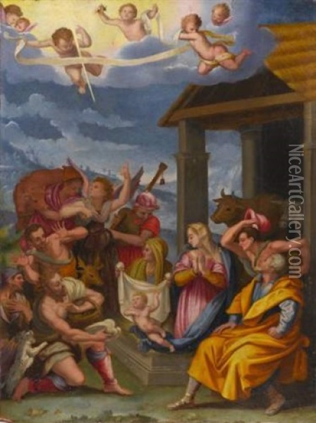 L'adoration Des Bergers Oil Painting - Alessandro di Cristofano Allori