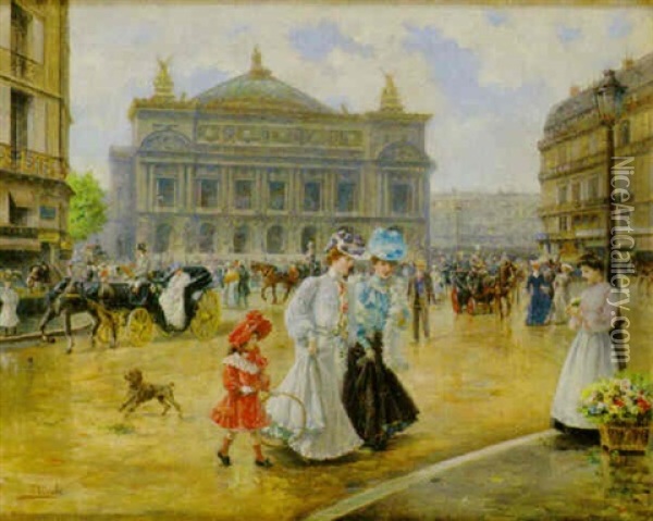 Utanfor Operan, Paris Oil Painting - Joaquin Pallares Allustante