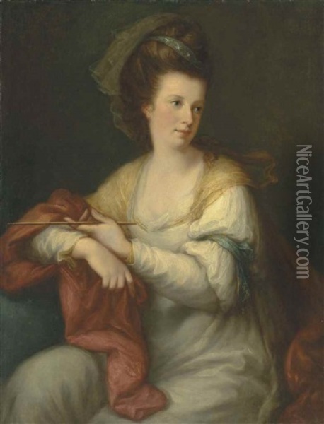 Portrait Of Maria Marow Wilmot, Later Lady Eardley Of Spalding (1743-1794), Three-quarter-length, In A White Dress Oil Painting - Angelika Kauffmann