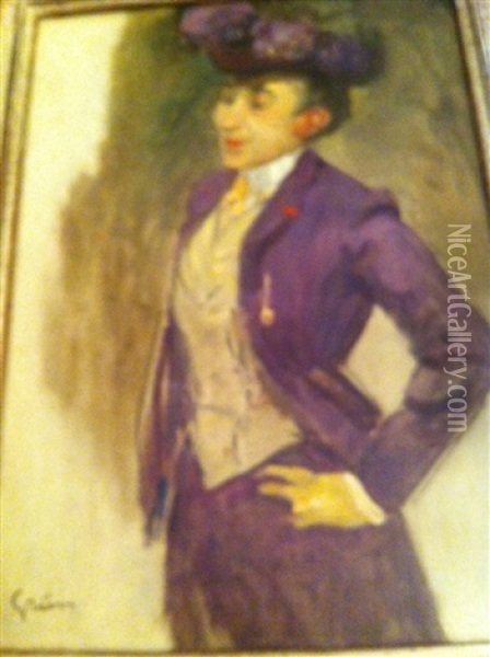Portrait De Louise Abbema En Violet Oil Painting - Jules Alexandre Gruen