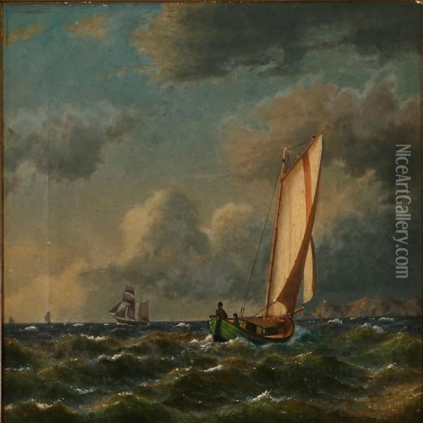 Seascape With Sailing Ships Off A Coast Oil Painting - Carl Buntzen