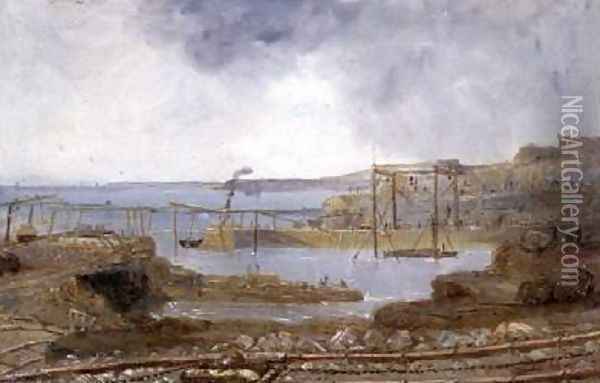Sketch of Inner Harbour A Temporary Crane May 1829 Oil Painting - Robert Mackreth