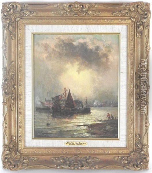 Thames Hay Barge Oil Painting - William (Anslow) Thornley
