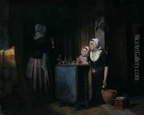 Interieur Mit Drei Frauen. Oil Painting - Johann Christian G. Zeitz
