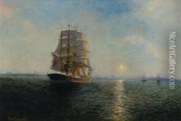 Segelschiff Bei Dammerung Oil Painting - Alfred Serenius Jensen