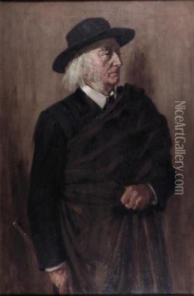 Portraitof An Elderly Artist Wearing A Wide Brimmed Hat Oil Painting - Sir William Newenham Montague Orpen