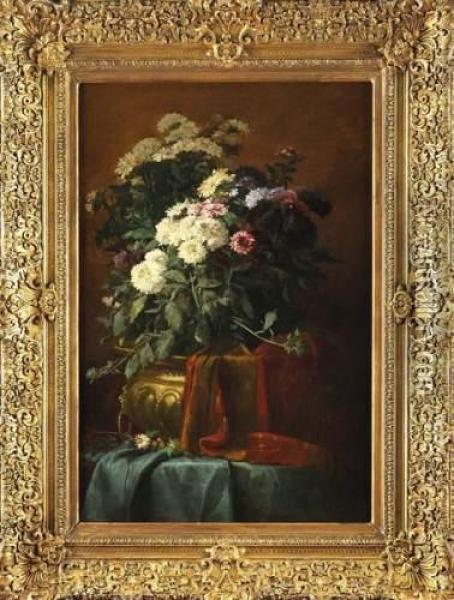 Bouquet De Fleurs Dans Un Basin En Cuivre Oil Painting - Alexandre Defaux