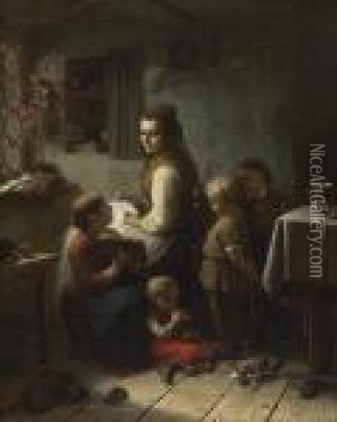 Mutter Mit Ihren Kindern In Der Stube. Oil Painting - Meyer Georg von Bremen