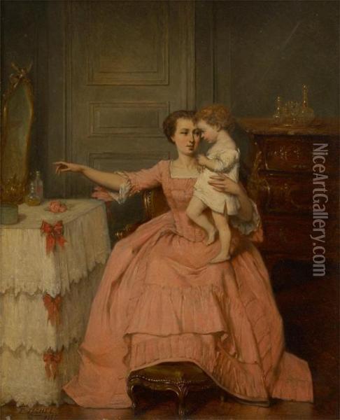 L'enfant Au Miroir Oil Painting - Benjamin Eugene Fichel