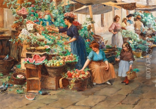 Market In Venice Oil Painting - Stefano Novo
