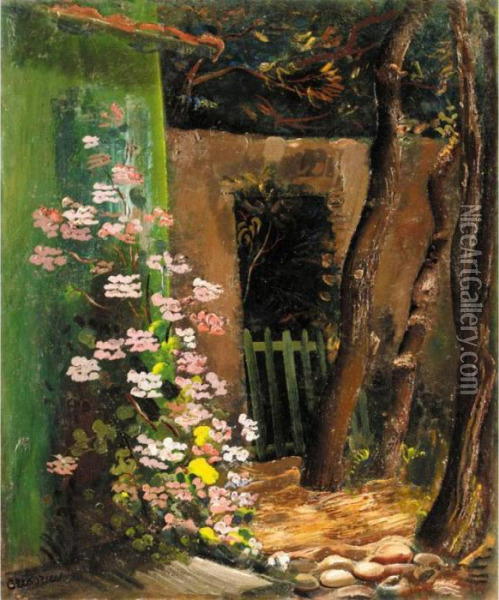 Flowers In The Yard Oil Painting - Boris Dimitrevich Grigoriev