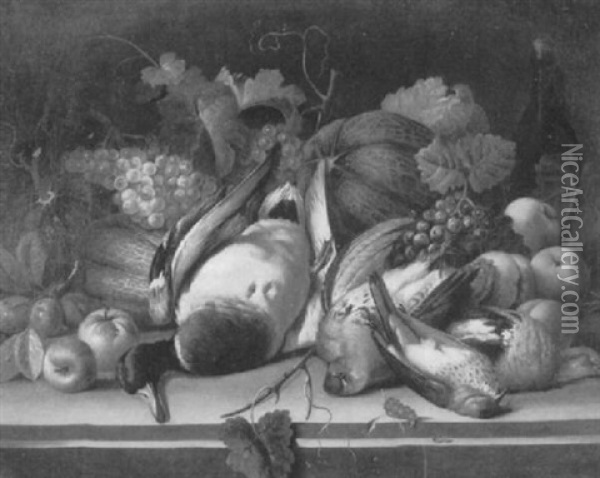 Still Life With Fruit And Game On A Ledge Oil Painting - Joseph Correggio
