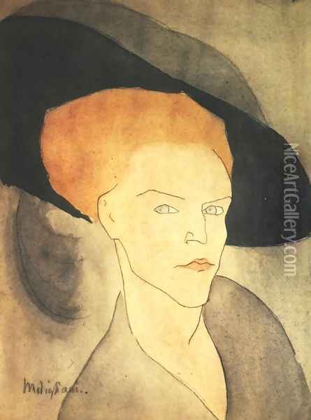 Head Of A Woman With A Hat Oil Painting - Amedeo Modigliani