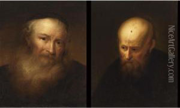 A Portrait Of A Bearded Man Wearing A Hat;
 A Portrait Of An Elderly Bearded Man Oil Painting - Govert Teunisz. Flinck