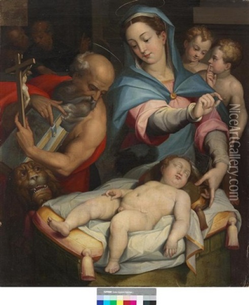 The Madonna And Child With Saint Jerome Oil Painting - Orazio Samacchini