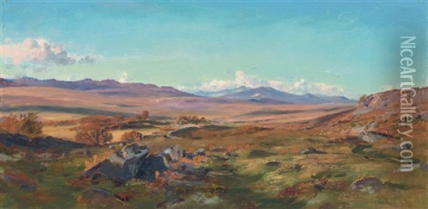 Snowdon From Trawsfynydd, Wales (+ Loch Maree, Scotland; 2 Works) Oil Painting - Henry William Banks Davis