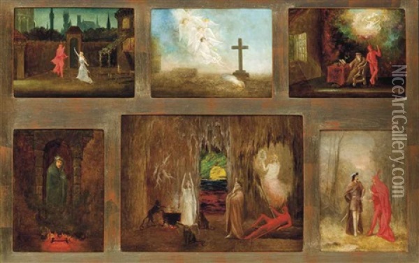 Six Scenes Illustrating Christopher Marlowe's Dr Faustus Oil Painting - John Anster Fitzgerald