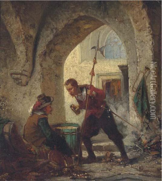 The Gambling Sentry Oil Painting - Charles Meer Webb