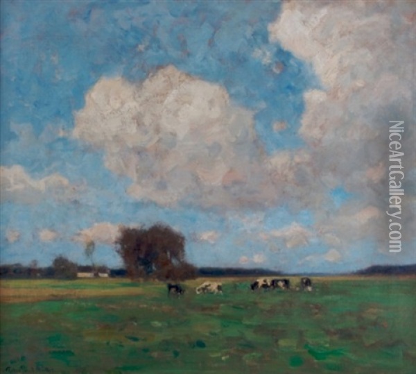 Weidende Kuno - Cows In Pasture Oil Painting - Peter Paul Mueller