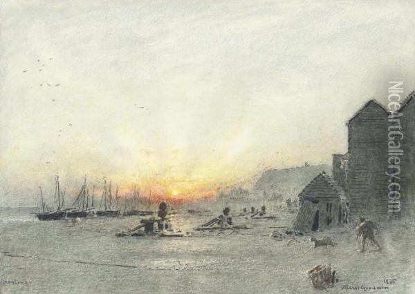 Hastings At Sunset Oil Painting - Albert Goodwin