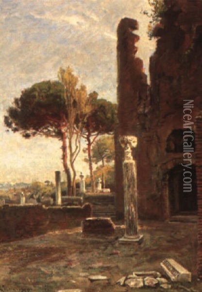 Ruins On The Palatine Hill, Rome Oil Painting - Olaf Viggo Peter Langer