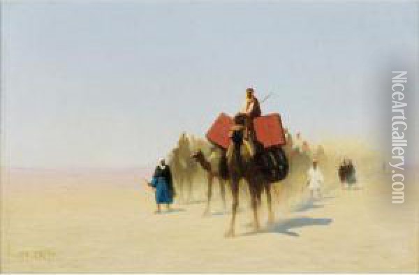 [charles-theodore Frere ; 
Caravan Of Egyptian Dealers, Suez Desert ; Oil On Panel ; Signed Lower 
Left Oil Painting - Charles Theodore Frere