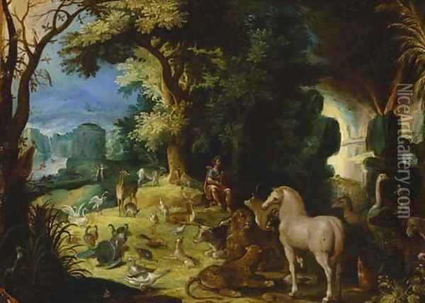 Orpheus charming the animals Oil Painting - Roelandt Jacobsz Savery