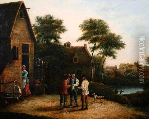 Figures Before A Village Inn Oil Painting - David The Younger Teniers