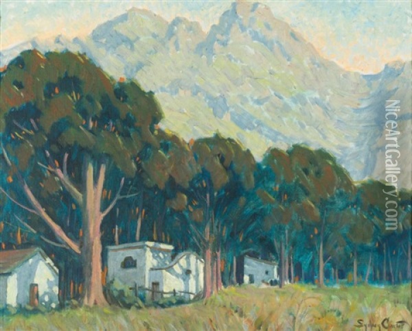 House And Trees In A Landscape Oil Painting - Sydney Carter