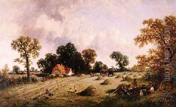 Haymaking in Hampshire Oil Painting - James Edwin Meadows