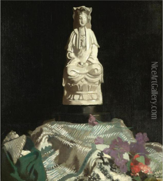 Still Life With Chinese Porcelain Figure Oil Painting - Sir William Newenham Montague Orpen