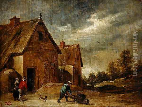 Farmer with Wheelbarrow Oil Painting - David The Younger Teniers