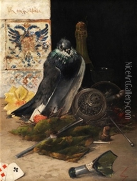 Bodegon Con Paloma (un Mala Cabeza) Oil Painting - Horacio Lengo y Martinez