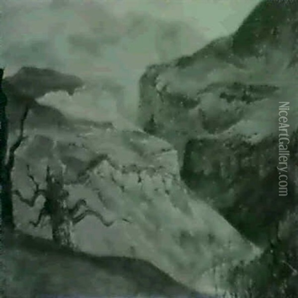 Vallee De Montagne Vue D'en- Haut, Troncs D'arbres Oil Painting - Alexandre Calame
