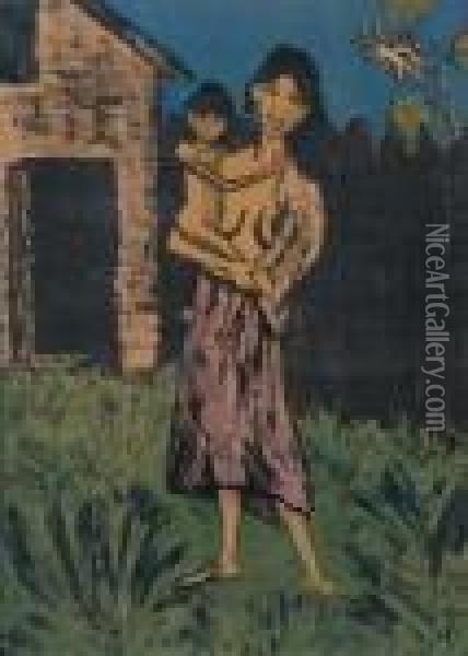 Stehende Zigeunerin Mit Kind Auf Dem Arm Oil Painting - Otto Mueller