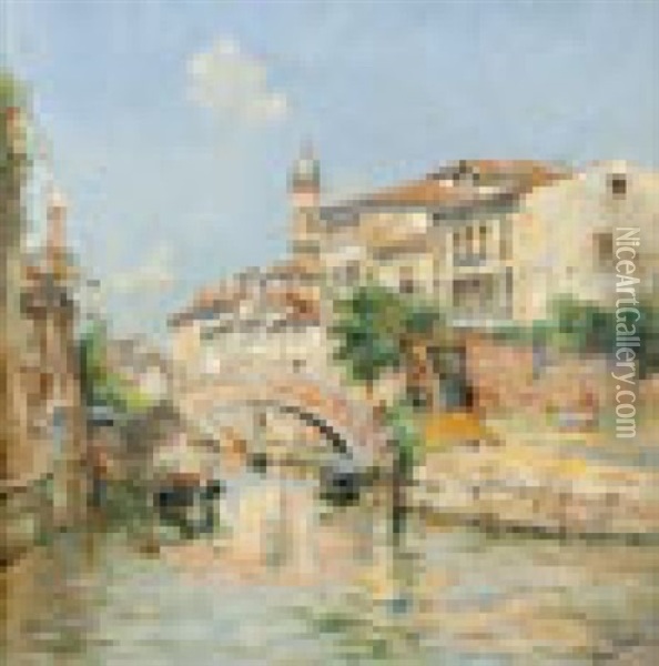 Canal Dans Une Ville Italienne Oil Painting - Fausto Giusto