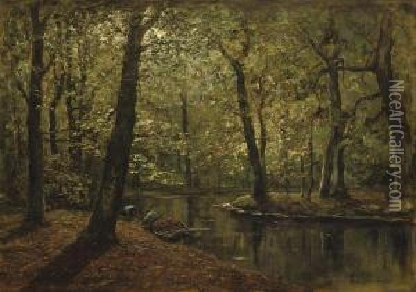 Boschvijver: A Forest In Autumn Oil Painting - Frits Mondriaan