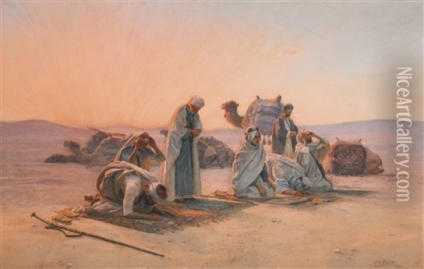 Prayers At Sunset Oil Painting - Otto Pilny